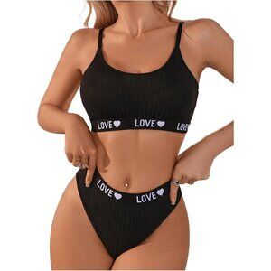 Women's 2 Piece Bralette and Panty Set Heart Print Sexy Lingerie Set